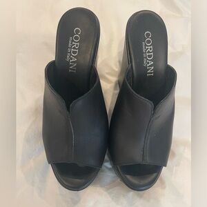Cordani Italian Made Black Leather Upper 5” Wedge, Size 7